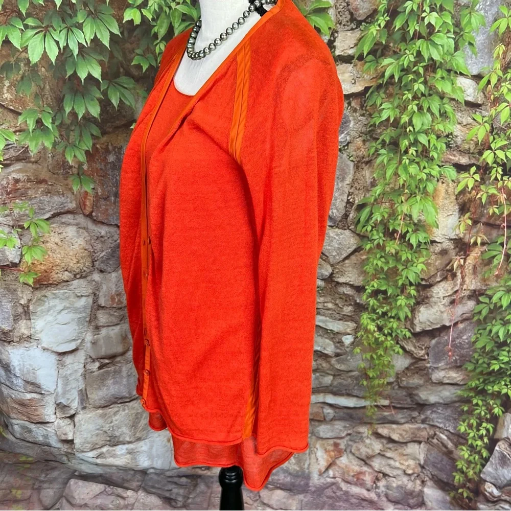 LAFAYETTE 148 NEW YORK Vibrant Linen Blend Orange Knit Set, M